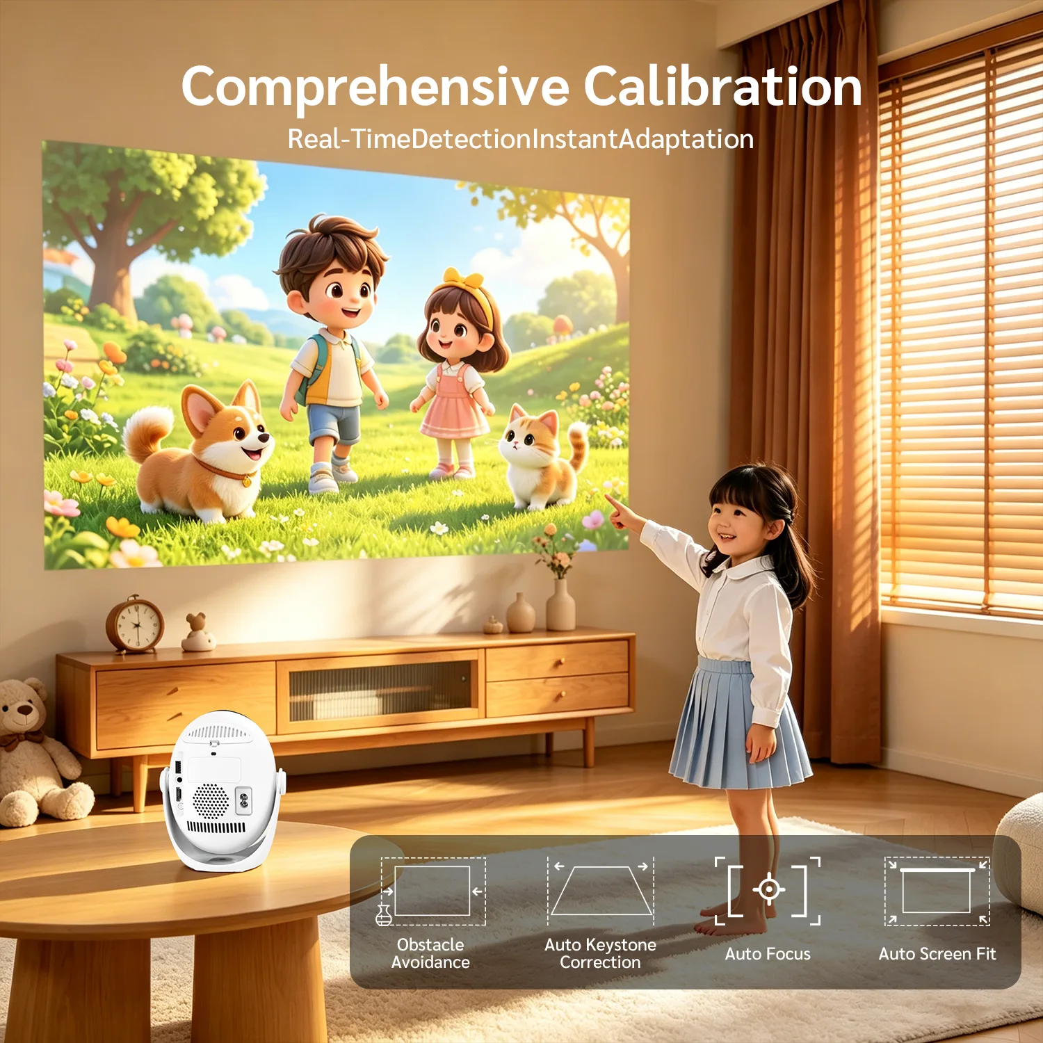 Android 14 Smart Portable Projector – Wi-Fi 6, Built-in Streaming Apps