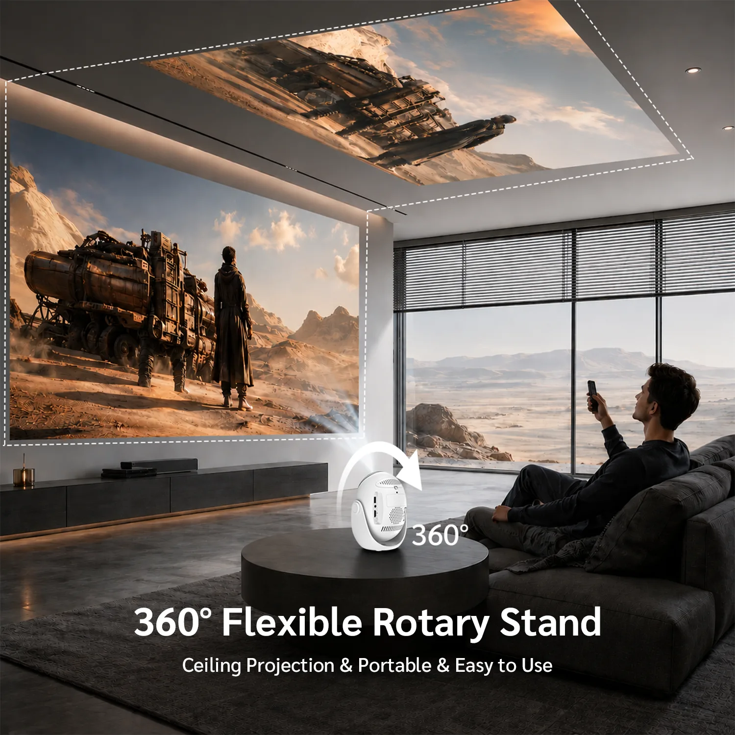 Android 14 Smart Portable Projector – Wi-Fi 6, Built-in Streaming Apps