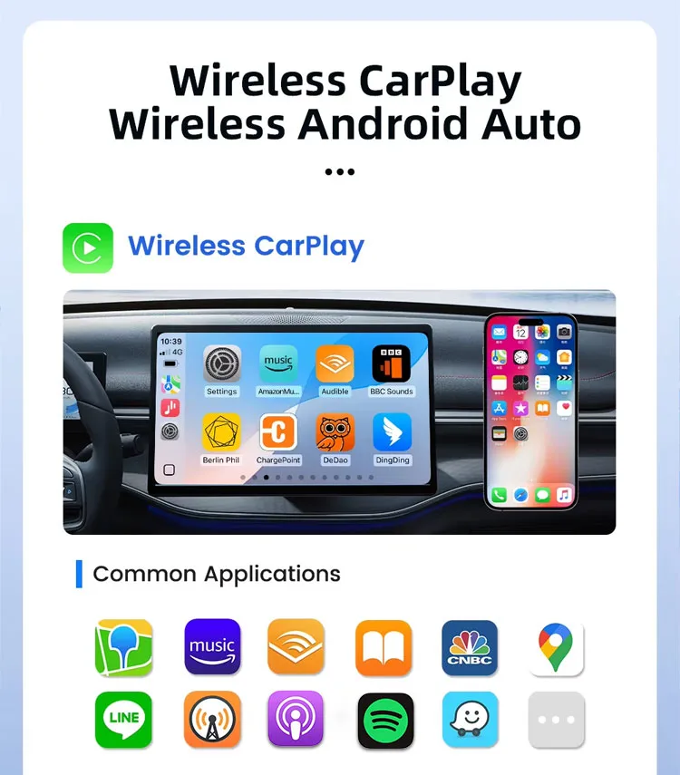 Wireless CarPlay & Android Auto Adapter – Wired-to-Wireless, Plug & Play
