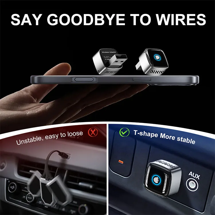 Wireless CarPlay & Android Auto Adapter – Wired-to-Wireless, Plug & Play