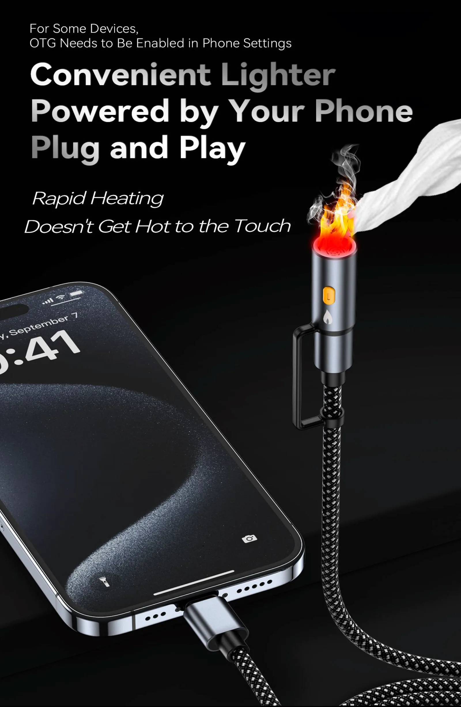60W Outdoor Multi-Function Fast Charging Cable – 6-in-1 USB-A/Type-C/Lightning, LED Flashlight & SOS