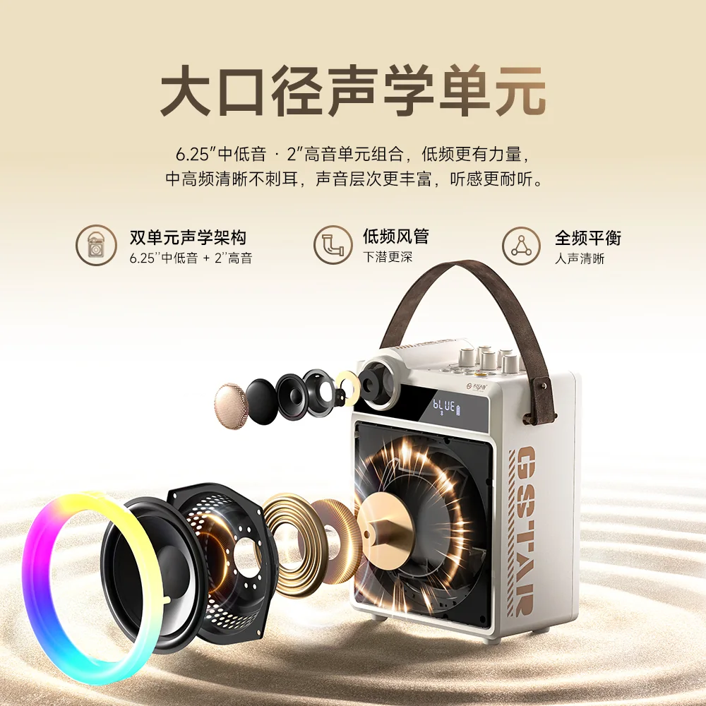 N6L Portable Karaoke Bluetooth Speaker – Dual Wireless Mic, 6.25" Woofer, RGB Light Ring, 12-Hour Battery